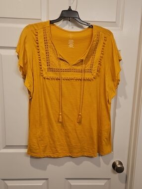 St. John's Bay Mustard Yellow Lace-Trim Peasant Top
